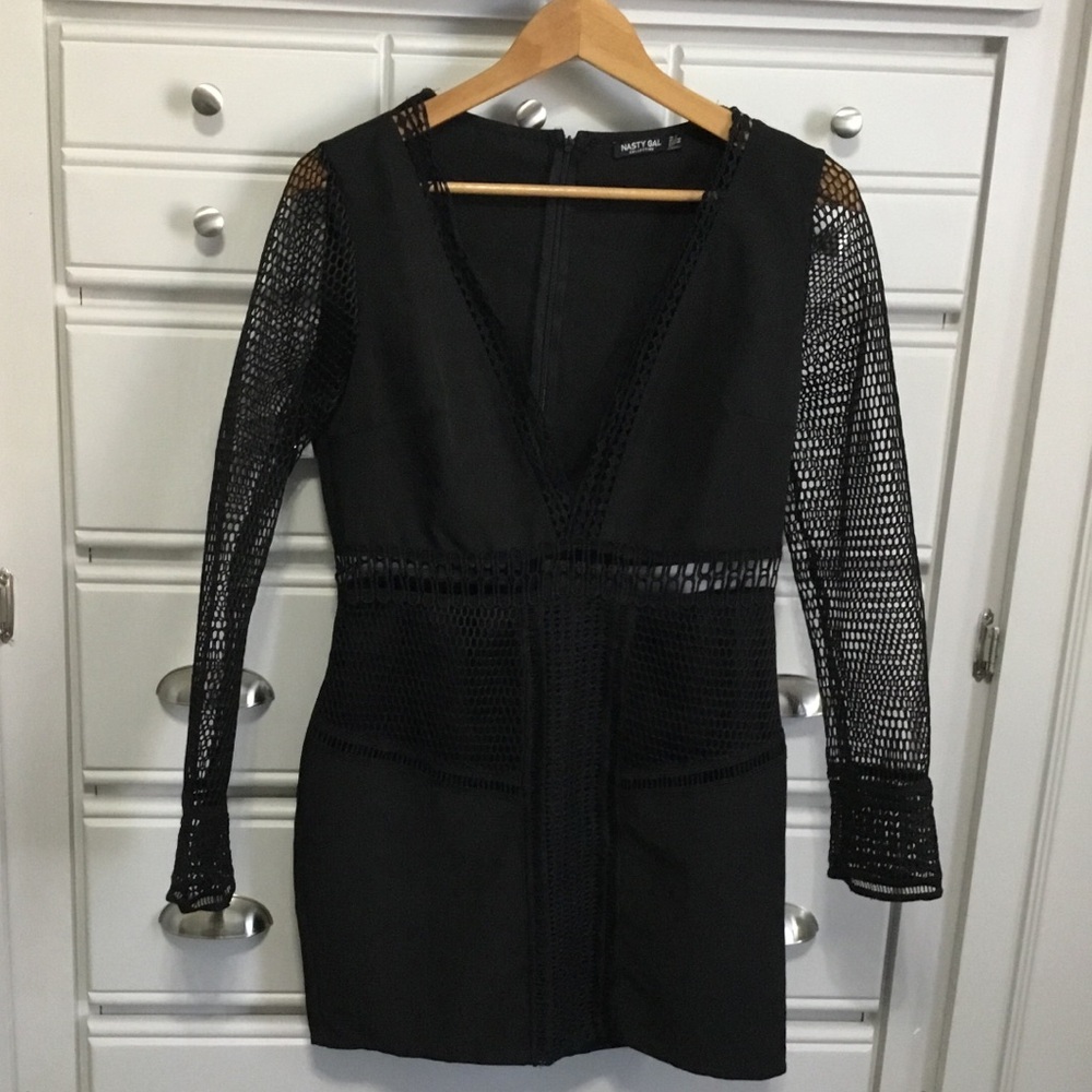 NASTY GAL Lets Net To It Mesh Fishnet Detail Mini Dress size US10 - Picture 3 of 12